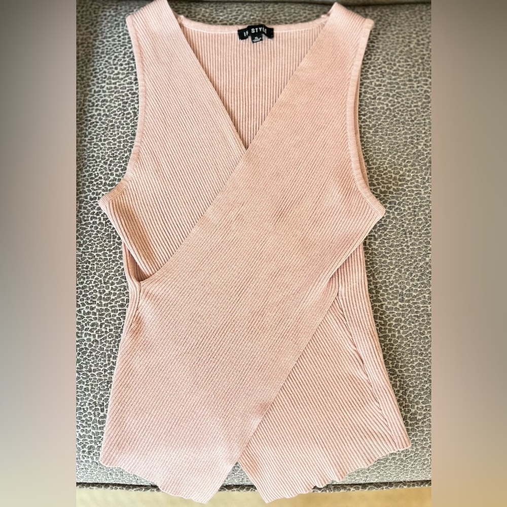 II Style Ribbed Stretch Top – Pink/Tan – Mauve Size Small